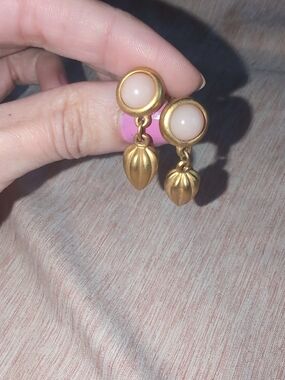 Gold-Tone Drop Earrings with Blush Pink Cabochon